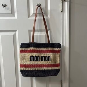 Striped Tote Bag - Black, Red, Tan